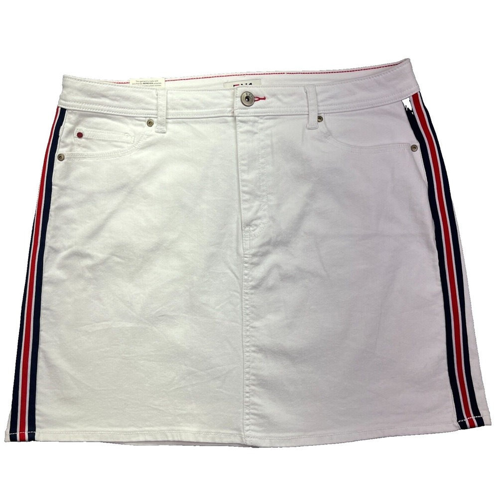 EV1 Alex A-Line Skirt Relaxed Vintage Denim Sz 14  White Stripe‎ Tennis Golf NWT